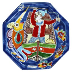 Piatto Ottagonale DS POT25DS-07 Ceramiche siciliane artigianali De Simone Pescatore
