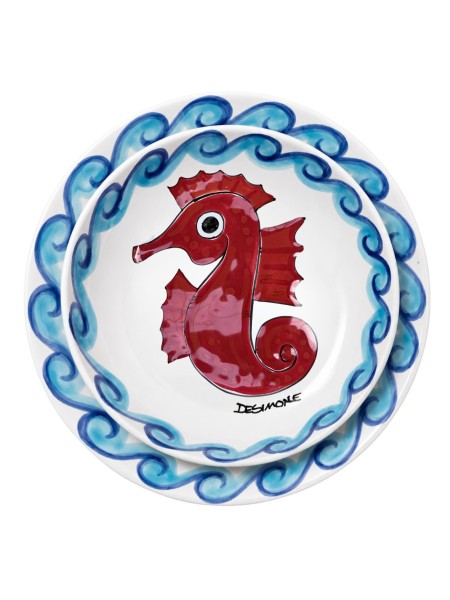 Round plate Folk Seahorse De Simone Sicilian Pottery