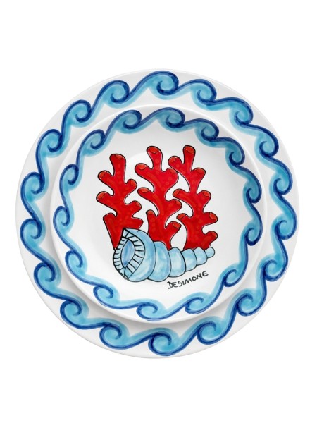 Round plate Folk Coral De Simone Sicilian Pottery