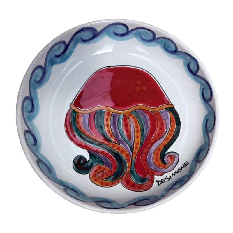 Round plate Folk Jellyfish De Simone handmade Sicilian Pottery
