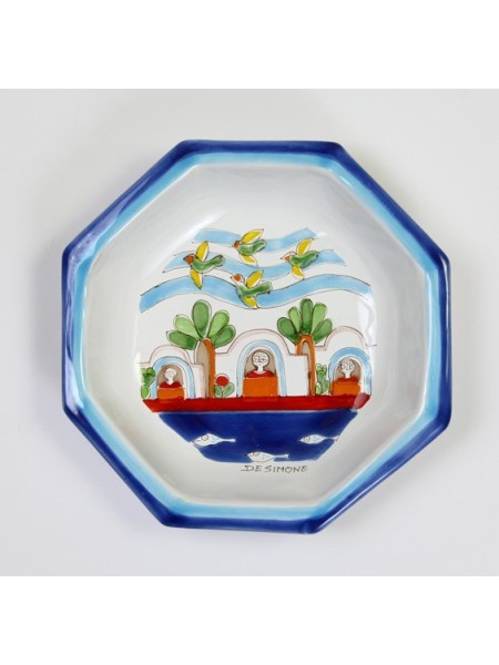 Octagonal Plate Folk POTFK-4 de simone pottery Houses by the sea