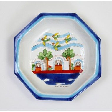 Piatto Ottagonale Folk POTFK-4 ceramiche de simone case sul mare