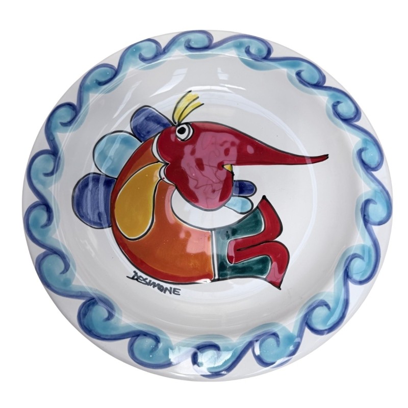 Round plate Folk Swordfish De Simone handmade Sicilian Pottery