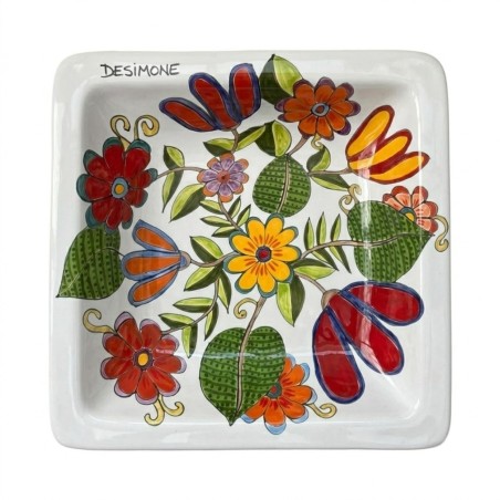 Piatto quadrato artigianale DS Floreale ceramiche de simone