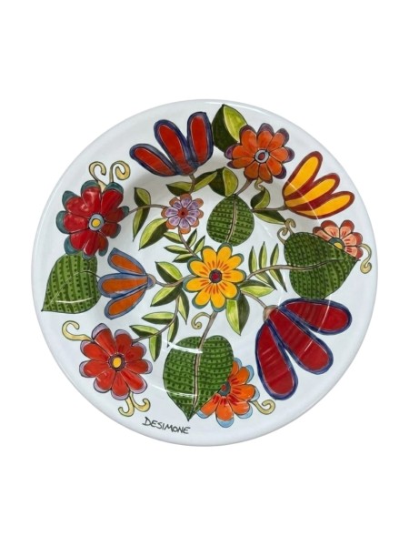 Handmade ceramic Round plate 24 cm Floreal de simone pottery