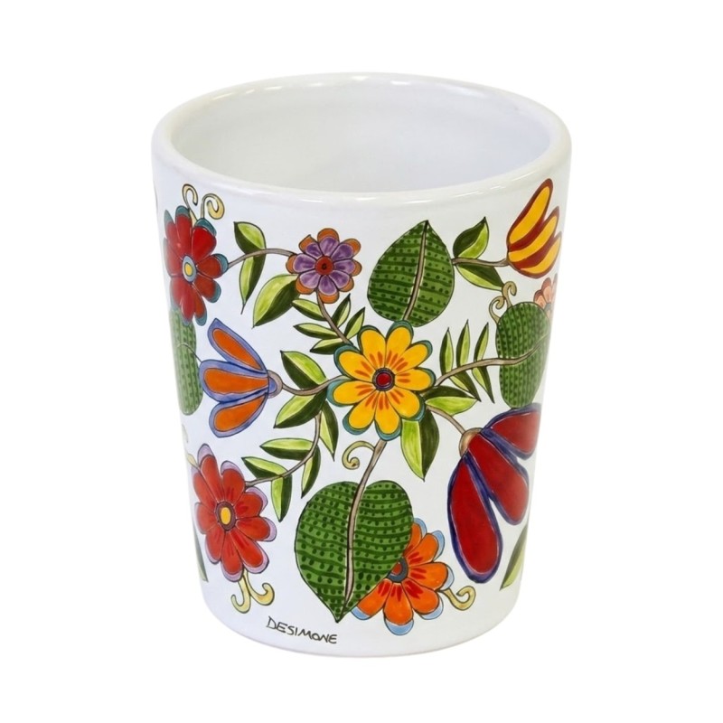 Bicchiere artigianale dipinto a mano DS Floreale Ceramiche De Simone
