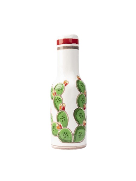 Bottiglia argilla bianca decorata a mano Fichi d'India Folk BT717AFK ceramiche siciliane de simone