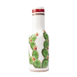Bottiglia argilla bianca decorata a mano Fichi d'India Folk BT717AFK ceramiche siciliane de simone