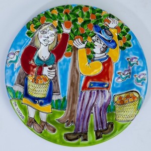 Sicilian handmade Circular Plate Oranges Harvesting DS 25 cm PT25DS-04