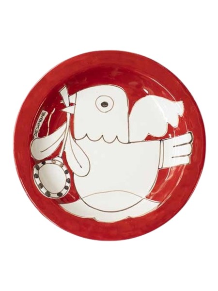 Round plate Mangiallegro White Bird PTCN Ceramiche De Simone