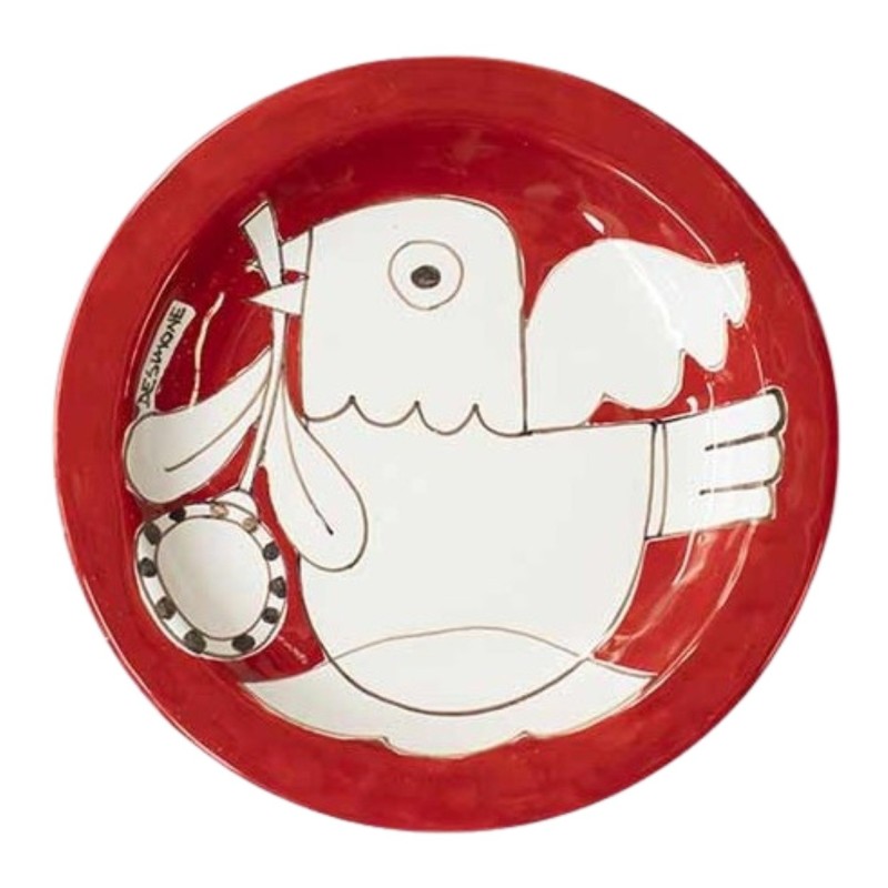 Round plate Mangiallegro White Bird PTCN Ceramiche De Simone