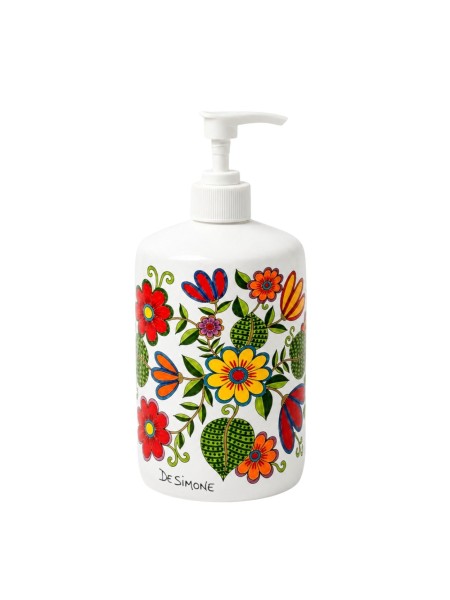 Ceramic soap dispenser Floral De Simone handmade sicilian pottery