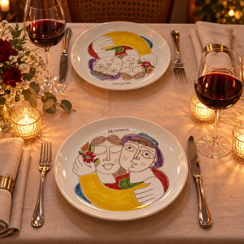 Round plate Lovers De simone handmade sicilian pottery