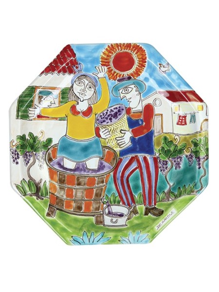 Octagonal Plate Folk DS POT25DS-05 de simone pottery grape crushing