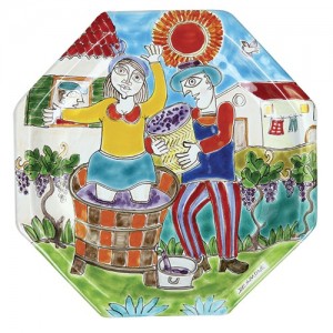 Octagonal Plate Folk DS POT25DS-05 de simone pottery grape crushing