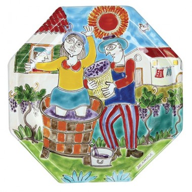Piatto Ottagonale DS POT25DS-05 ceramiche de simone pigiatura dell'uva