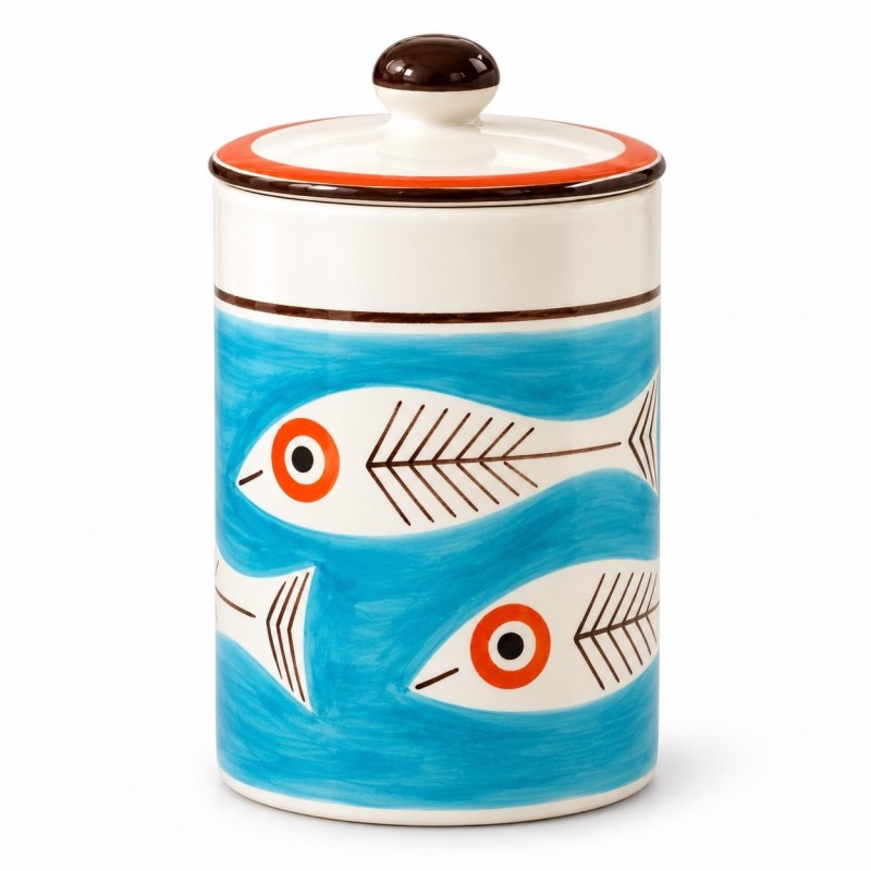 Handmade sicilian ceramic container with lid Itaca de simone pottery