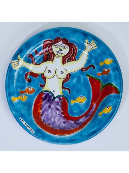 Sicilian handmade ceramic Circular Plate siren de simone pottery DS 18 cm PT18DS-19