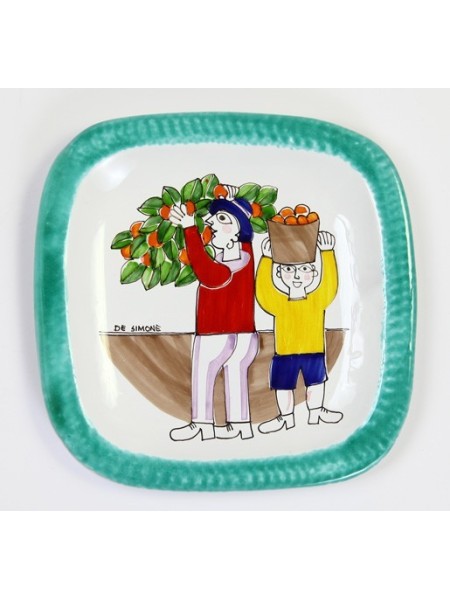 Piatto Stondato Folk Raccolta delle Arance PQTFK-9 ceramiche de simone