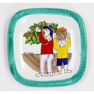 Piatto Stondato Folk Raccolta delle Arance PQTFK-9 ceramiche de simone