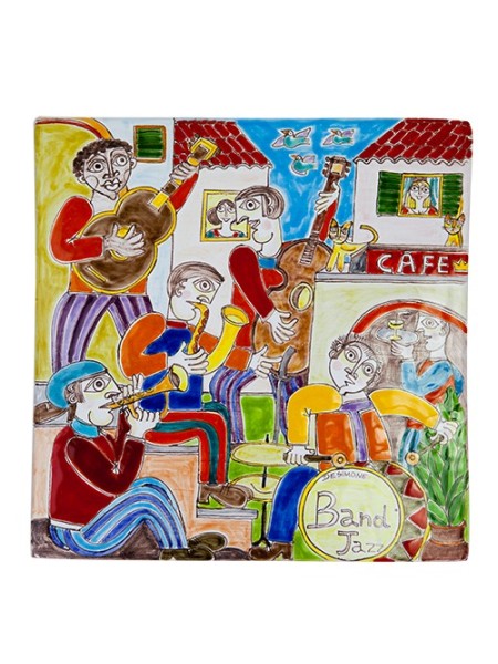 Pannello in ceramica siciliana quadrato de simone Jazz Band PI416PM-2