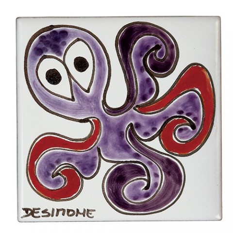 Decorative Tile Octopus Folk TZT685FK-03 De Simone Pottery
