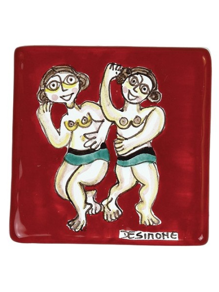 Decorative tile zodiac sign Gemini sicilian ceramic de simone pottery
