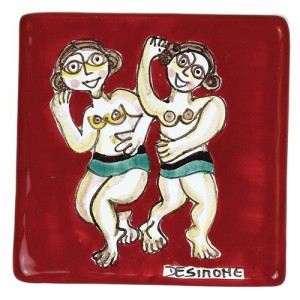 Decorative tile zodiac sign Gemini sicilian ceramic de simone pottery