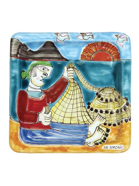Squared Plate Fisherman de simone pottery 20x20 DS 19