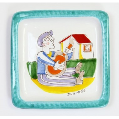 Handmade sicilian Square plate Folk Serenade PQFK-5