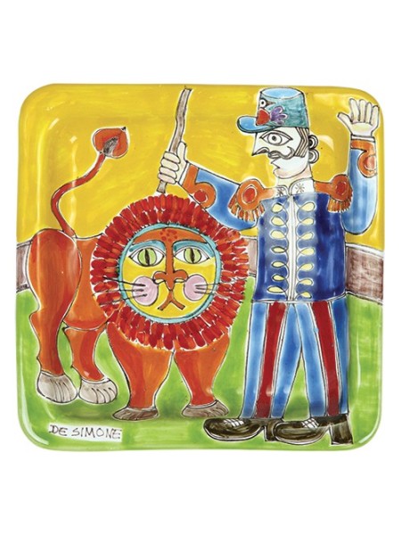 Squared Plate Lion Tamer de simone pottery 20x20 DS 14