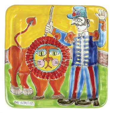 Piatto Quadrato Domatore di Leoni ceramiche de simone 20x20 DS 14