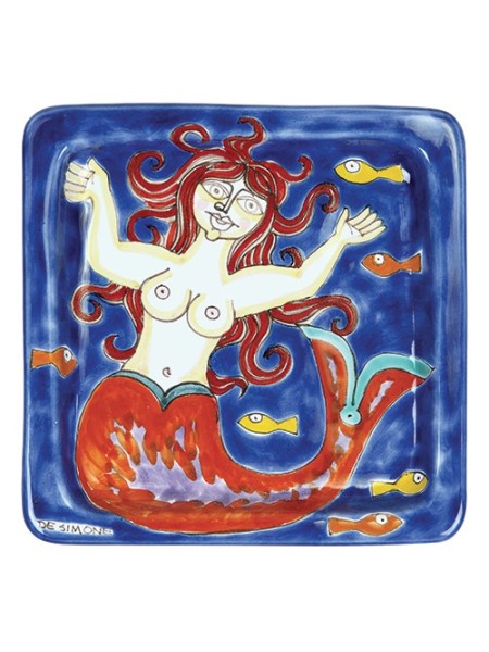 Squared Plate mermaid de simone pottery 20x20 DS 15