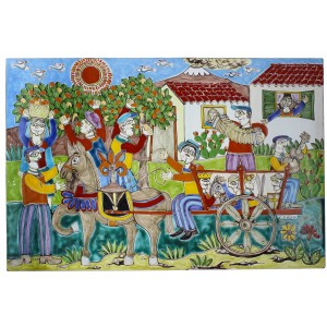 Pannello pietra lavica siciliana de simone Raccolta di Arance PI416PL-5
