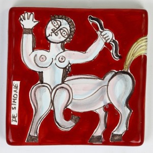 Decorative tile zodiac sign Sagittarius sicilian ceramic de simone pottery