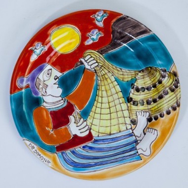 Piatto Tondo artigianale DS ceramiche de simone pescatore 18 cm PT18DS-16