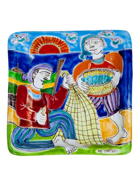 Squared Plate 24x24 DS 16 Fishermen with Basket