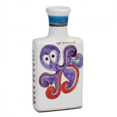 Sicilian handmade white clay Bottle octopus Folk BT717RFK  desimone pottery
