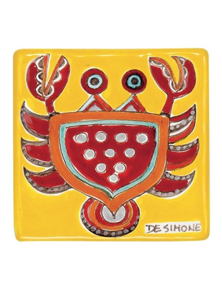 Decorative tile zodiac sign Cancer Crab sicilian ceramic de simone pottery