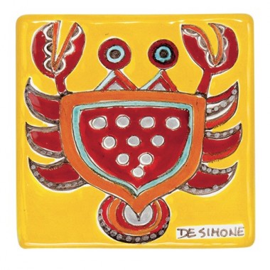 Decorative tile zodiac sign Cancer Crab sicilian ceramic de simone pottery