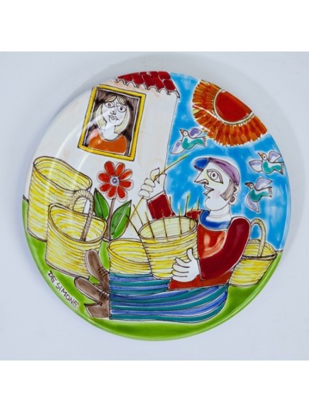Piatto tondo artigianale ceramica siciliana DS 18 cm Canestraio
