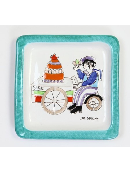Piatto Quadrato Folk Venditore di Gelati PQFK-10