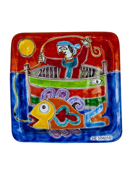 Piatto Quadrato Pescatore Ceramiche De Simone 20x20 DS 10