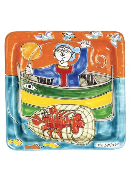 Piatto Quadrato Pescatore Ceramiche De Simone 20x20 DS 21